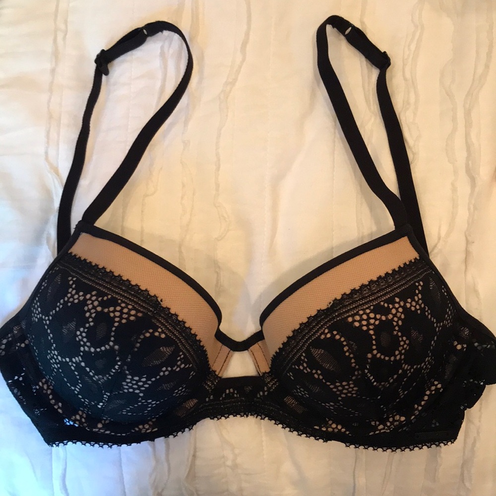 Calvin Klein Black and Cream lacy push up bra